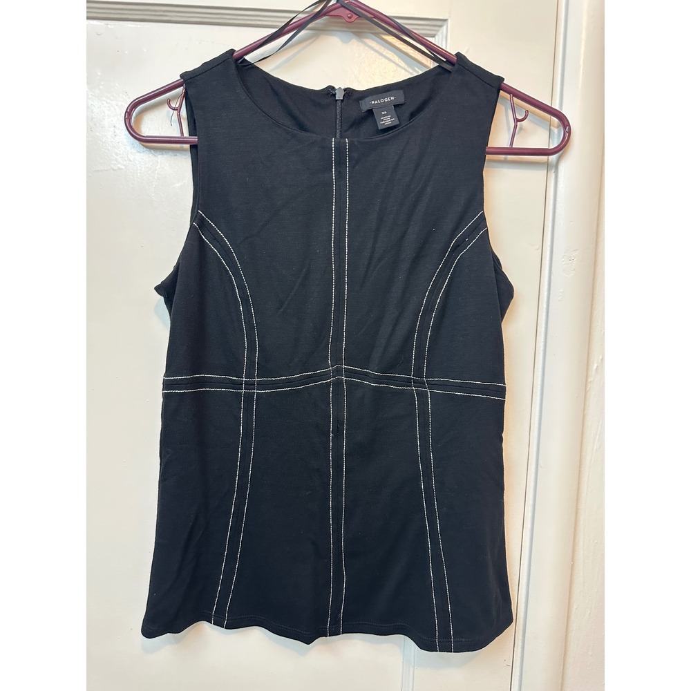 Halogen Womens Black Contrast‎ Stitch Sleeveless Knit Top Shell XS Zipper Back